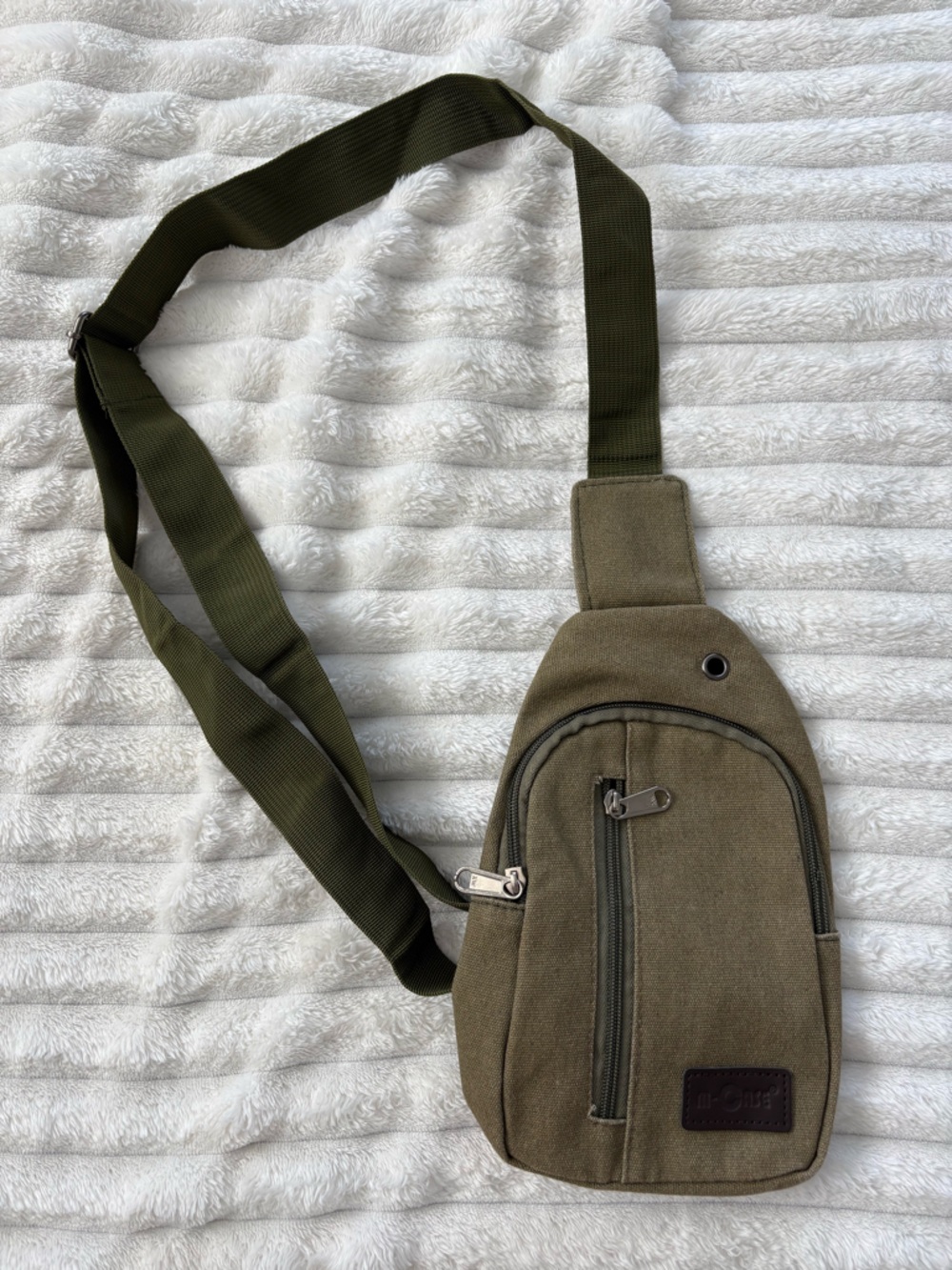 Men's Olive Green Canvas Sling Bag with Adjustable Strap